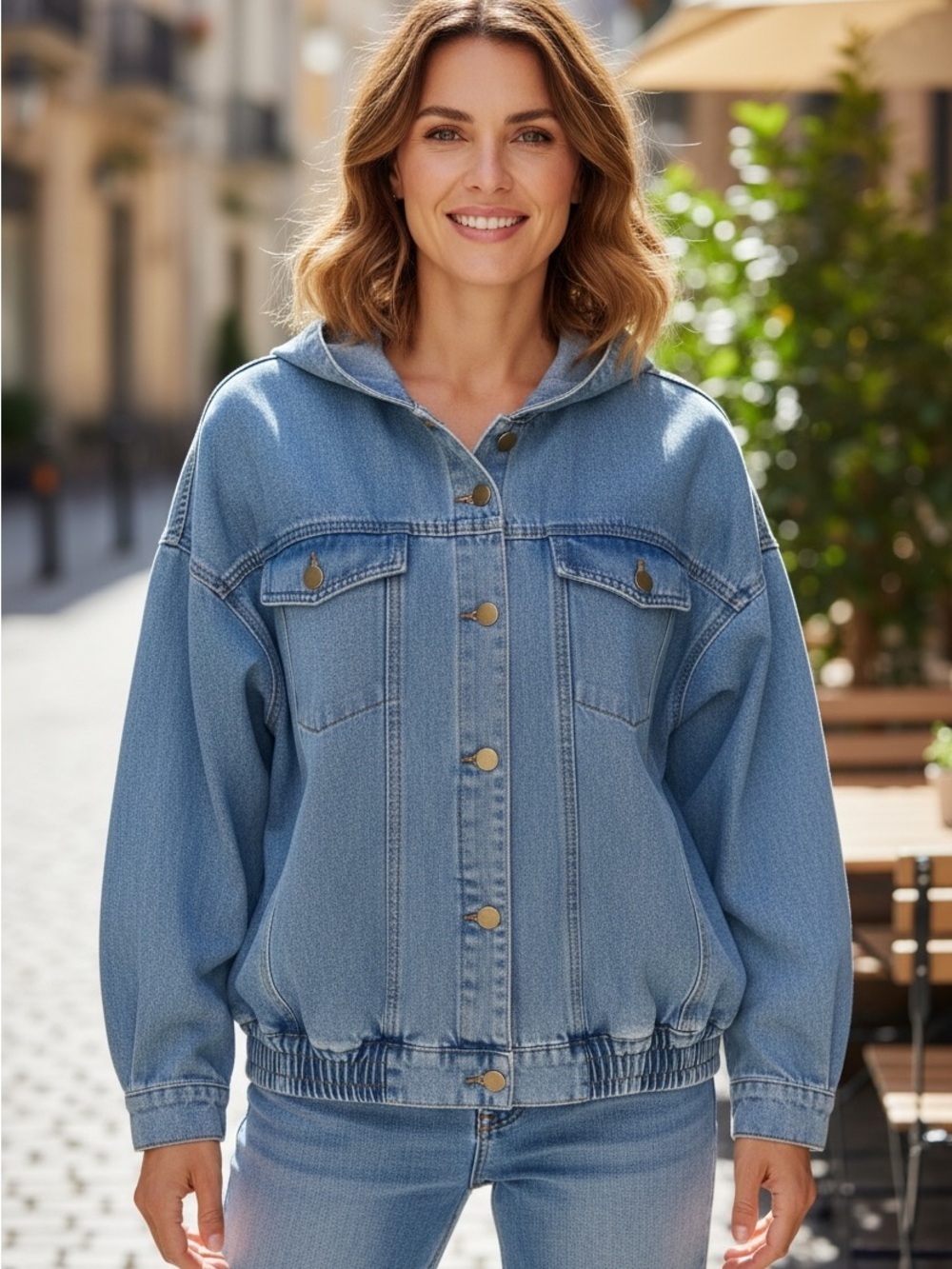 Women's Light Blue Hooded Denim Jacket